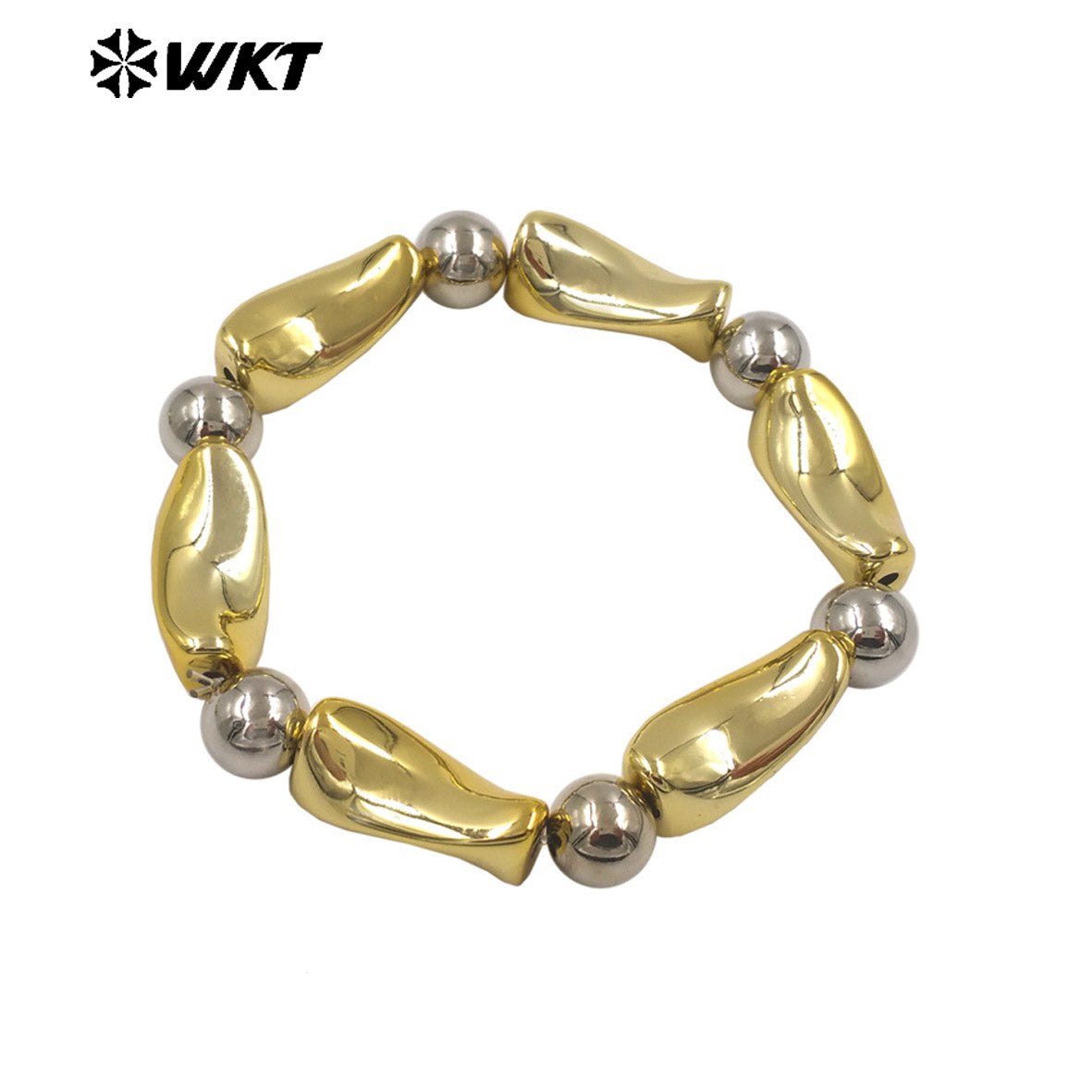 WT-JF375 High Quality Gold And Silver Plated Yellow Brass Space Round Beads Bracelet As Female Daily Jewelry Decoration