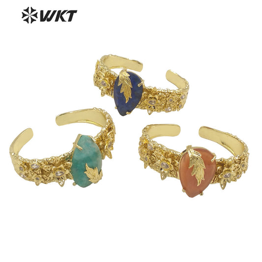 WT-B641 WKT Lovely Fashion Drop Design Trendy Gift for Women Gemstone C Shaped Natural Colorful Gemstone Bracelets