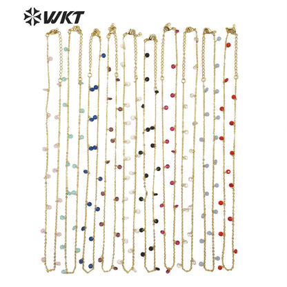 WT-N1203 Women Fashion 4mm Crystal Beads Necklace Hot Sale Jewelry New Arrival Crystal Beads Chain