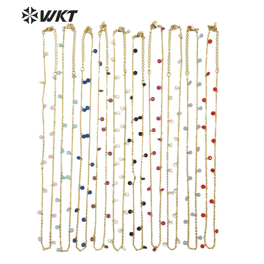 WT-N1203 Women Fashion 4mm Crystal Beads Necklace Hot Sale Jewelry New Arrival Crystal Beads Chain