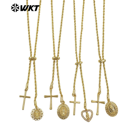 WT-JFN53 Top Fashion Gold Electroplated Chain With Brass And Zircon Cross Religious Little Charms Metal Women Necklace