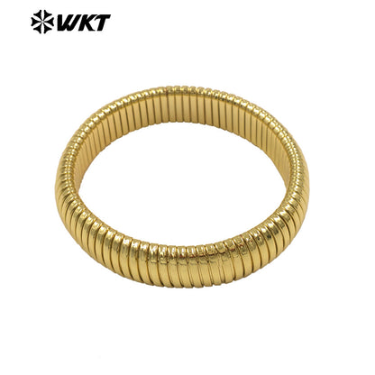 WT-B702 Good Quality Simple Design Gold Electroplated Yellow Brass Round Bangles For Ladies Daily All Match Jewelry Accessory