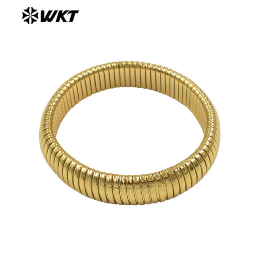 WT-B702 Good Quality Simple Design Gold Electroplated Yellow Brass Round Bangles For Ladies Daily All Match Jewelry Accessory