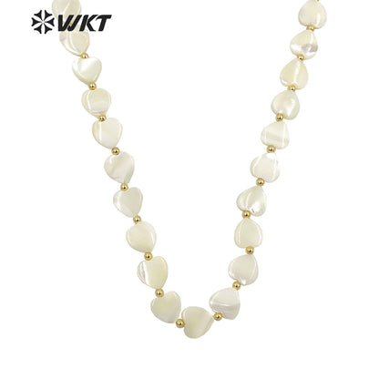 WT-JN191 Women Pure Holy White Shell Heart Necklace Lovely Hand Strand Beads Shell Necklace 16 Inch Long Lover Wedding Necklace