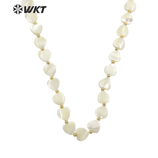 WT-JN191 Women Pure Holy White Shell Heart Necklace Lovely Hand Strand Beads Shell Necklace 16 Inch Long Lover Wedding Necklace