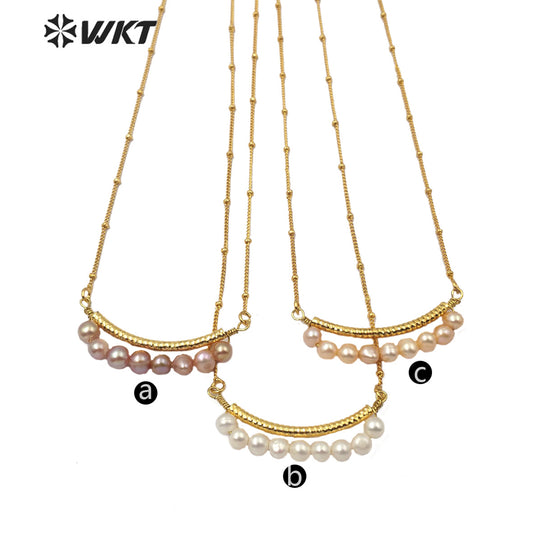 WT-JN102 Wholesale Natural Pearl Bend Necklace Three Colors Selection Women Fashion Hot Sales Jewelry Pearl Necklace