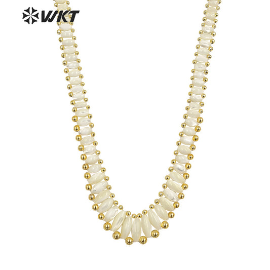 WT-JN223 Handmade Bohemian Natural White Shell Necklace 21 Inch Long Purity Strand Beads Wedding Summer Necklace