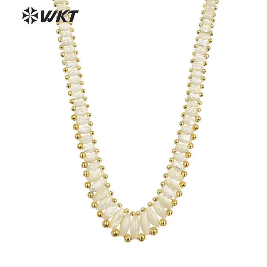 WT-JN223 Handmade Bohemian Natural White Shell Necklace 21 Inch Long Purity Strand Beads Wedding Summer Necklace