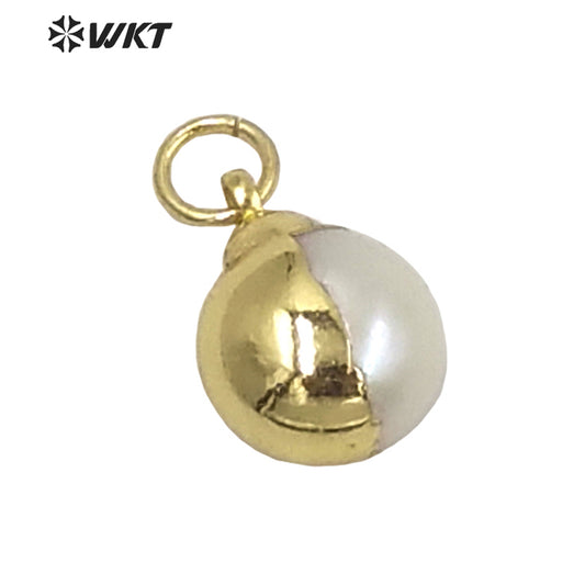 WT-JP250 WKT Secret Series Design Gorgeous Women Half Gold Electroplated Round Pearl Charm Pendant 10mm White Tiny Pearl Pendant