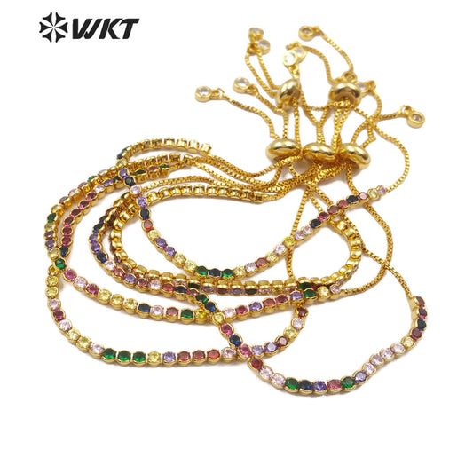 WT-MB109 New Arrival Special Design Women Vogue Jewelry Multi Colors Cubic Zirconia Pave Fashion Chain Bracelet Jewelry