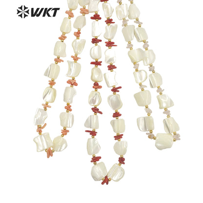WT-JN228 Vintage Style Summer Boho White Shell Space Beads Necklace Women Handmade Strand Shell Necklace for Girl Friend