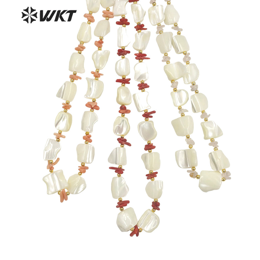 WT-JN228 Vintage Style Summer Boho White Shell Space Beads Necklace Women Handmade Strand Shell Necklace for Girl Friend