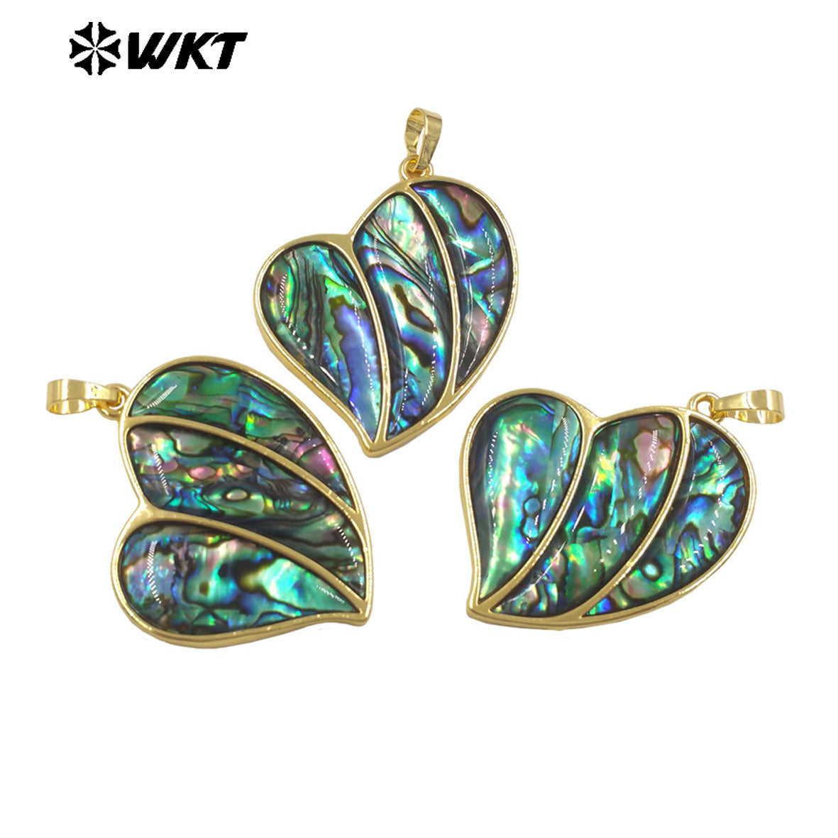 WT-JP515 Interesting Lovely Natural Abalone Shell Heart Shape Gold Charms Pendants For Women Earrings Jewelry Gift Design