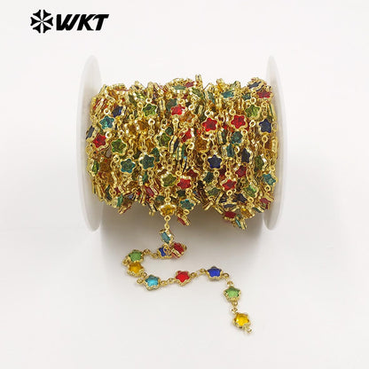 WT-BC282 Fashion Wonderful 18K Gold Plated Yellow Brass And Colorful Crystal Star Shape Chain For Handmade Jewelry DIY Findings
