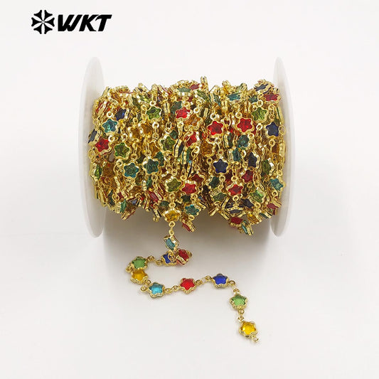 WT-BC282 Fashion Wonderful 18K Gold Plated Yellow Brass And Colorful Crystal Star Shape Chain For Handmade Jewelry DIY Findings