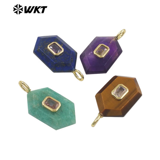 WT-P2083 New Arrival Zircon And Labradorite Various Natural Gemstones Geometric Shape Pendants For Handmade Earrings DIY