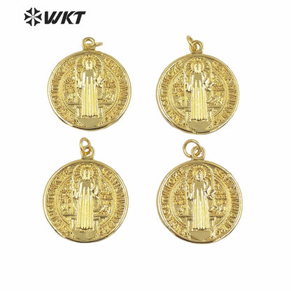 WT-MP160 Wholesale Gold Electroplated Jehovah Pendant Fashion Round Religious Christian Pendant 25mm Round Coin Metal Pendant