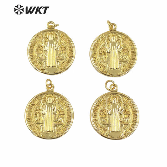WT-MP160 Wholesale Gold Electroplated Jehovah Pendant Fashion Round Religious Christian Pendant 25mm Round Coin Metal Pendant