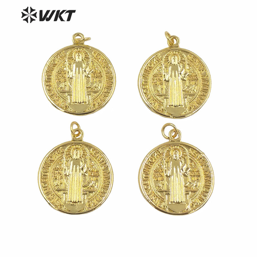 WT-MP160 Wholesale Gold Electroplated Jehovah Pendant Fashion Round Religious Christian Pendant 25mm Round Coin Metal Pendant