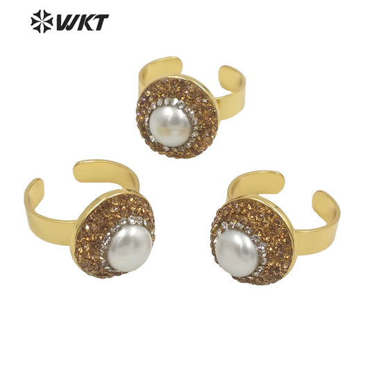 WT-MPR045 WKT Design Natural Pearl Bracelet Wide Bangle Two Large Pearl Gold Bangle Ladies Jewelry Gift Bangle Bracelet