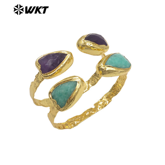 WT-B713 Fashion Popular Design 18K Gold Electroplated Natural Gemstones Heart Shape Bangles For Women Sweet Style Jewelry
