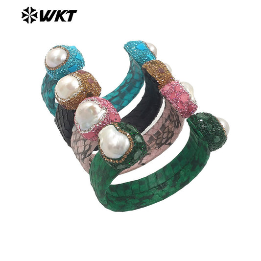 WT-MPB098 Fashionable Lovely Trendy Design 18k Real Gold Natural Baroque Pearl Adjustable Romantic Gift Woman Bangle