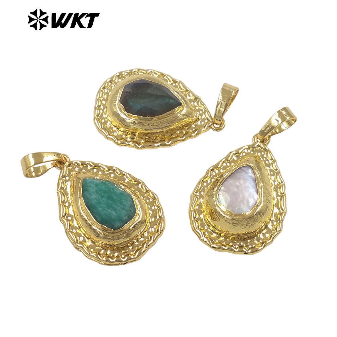 WT-JP518 Newest Fashion Gold Electroplated Natural Stone And Pearl Water Drop Shape Little Pendants For Women Earrings Design
