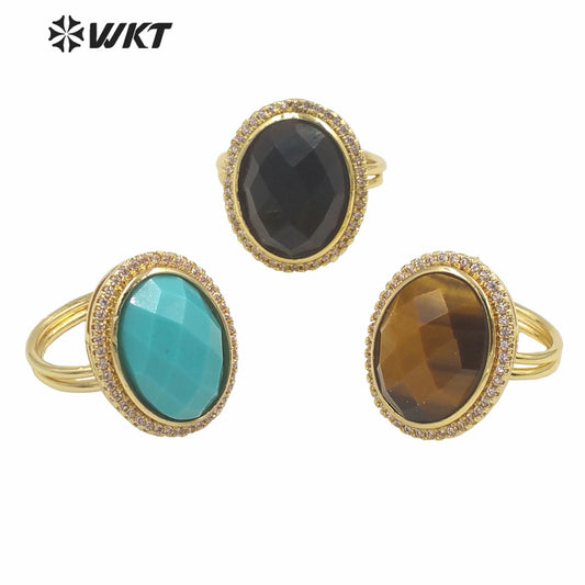 WT-MR024 Trendy Vintage Design Colorful Natural Zircon and Stone Simple and Elegant 18k Gold Plated for Women Gifts Ring
