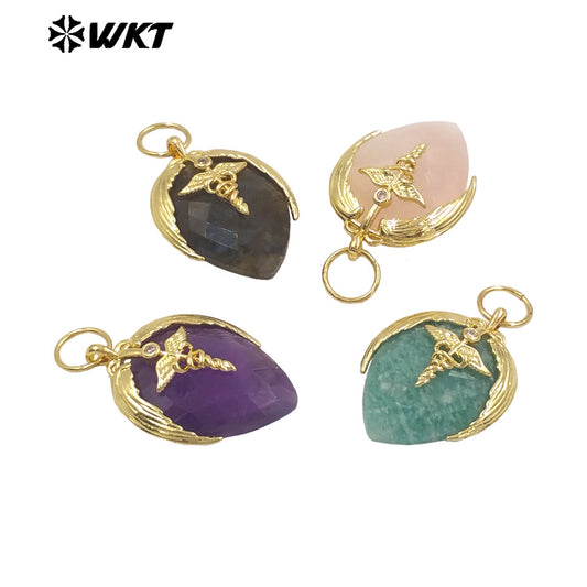 WT-P2014 Newest Fashion Style Strawberry Shape Gold Plated Natural Gemstones Little Pendant For Necklace Earrings Making