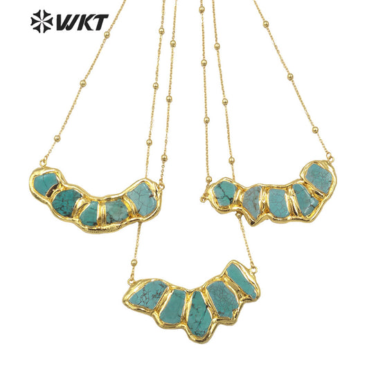 WT-N1458 WKT Exclusive Design New Multi Turquoise Stone Assemble Big Horn Stone Necklace With 18K Real Gold