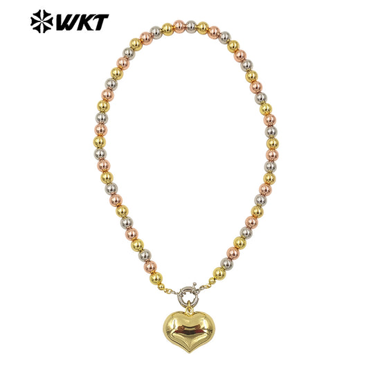 WT-JFN10 Amazing Lovely 8MM 18K Real Gold Plated Round Ball Beads 16 Inch Long Charm Pendant Necklace