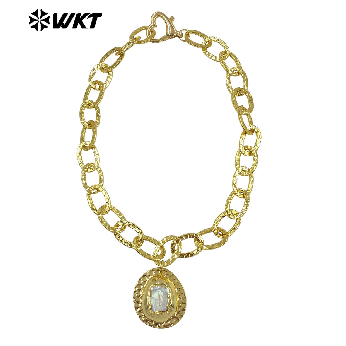 WT-JN367 Fashion Simple Gold Electroplated Metal Thick Chain With Natural Freshwater Pearl Pendant Necklace For Birthday Gifts