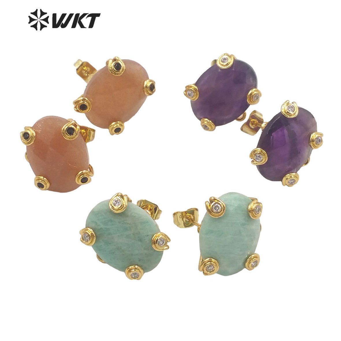WT-E658 WKT 2022 New Trend Jewelry Natural Stone Cubic Zircon Prong Setting Women Jewelry Finding Earrings Wiht Hook Hanging