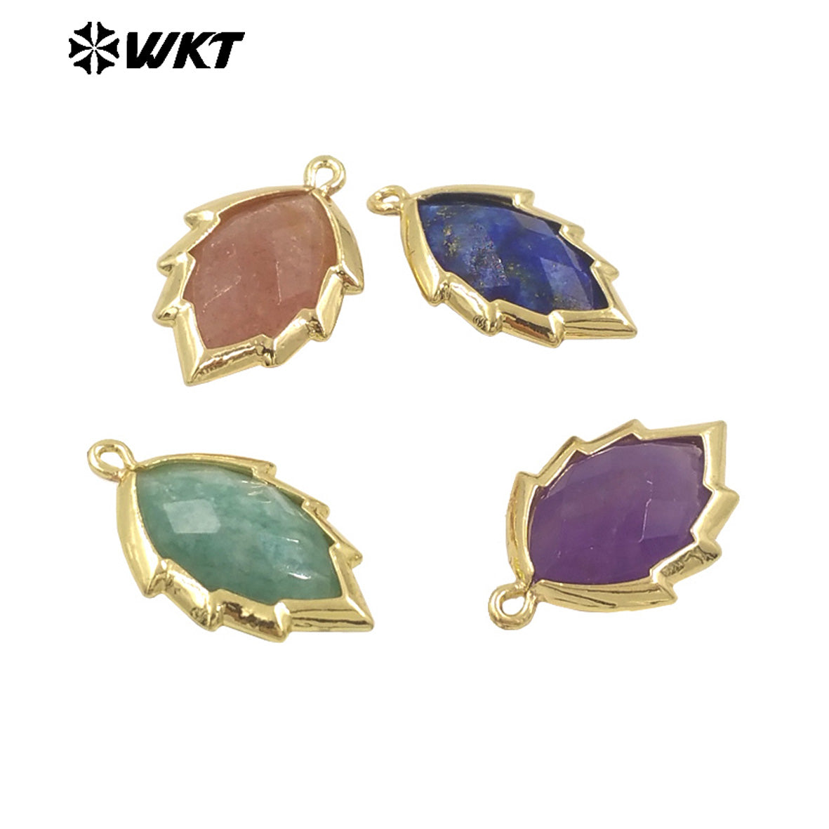 WT-P1990 Simple and Small Natural Multi-Type Gemstone 18K Gold Plated Delicate Leaf Shape Pendant Unisexes Jewelry DIY Necklace