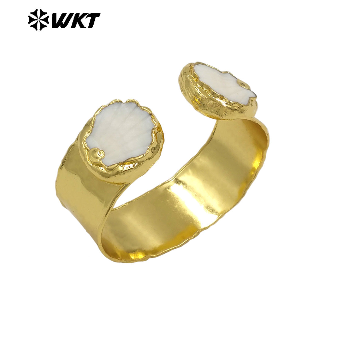 MPB130 Wholesale Amazing Hand Carved 18K Gold Plated Natural White Shell Adjustable Size Bangles For Women Fashion Jewelry Gift