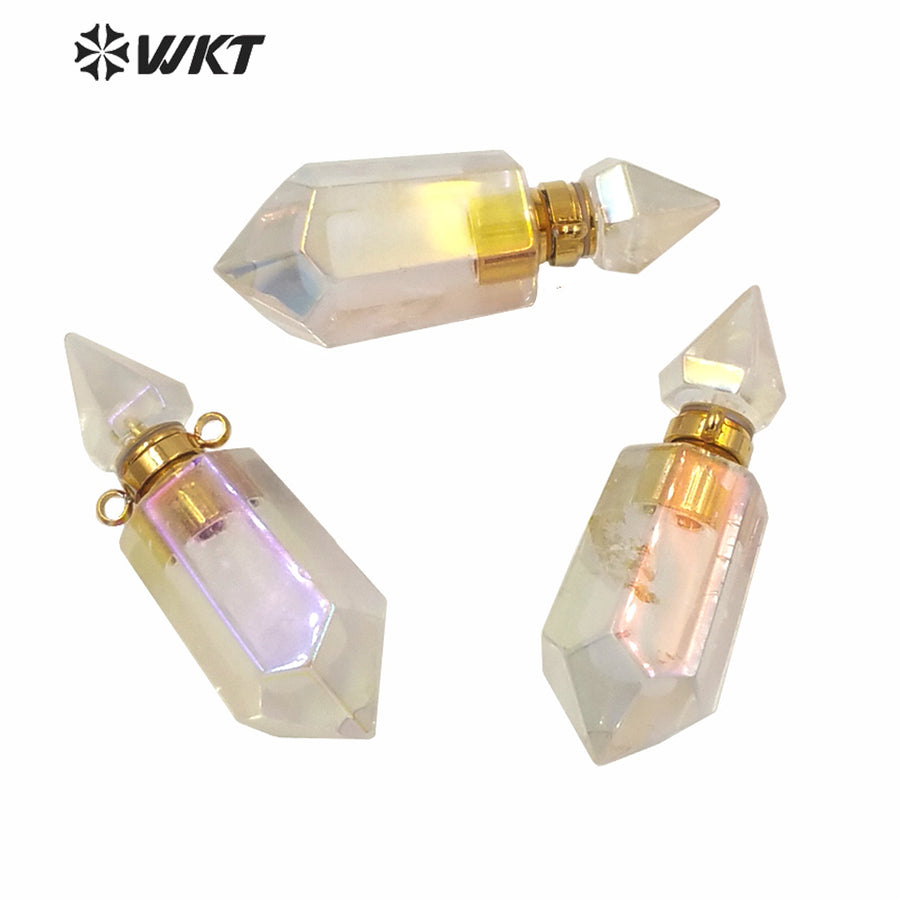 WT-P1591 Amazing Lady Fashion Natural Crystal Quartz Aura Perfume Bottle Pendant As Gift for Friends Essential Oil Pendant