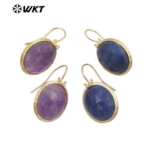 WT-E728 Amazing Colorful Long Charming Pendant Earrings Women 18k Gold Birthday Amethyst Gemstone Earrings in Drop