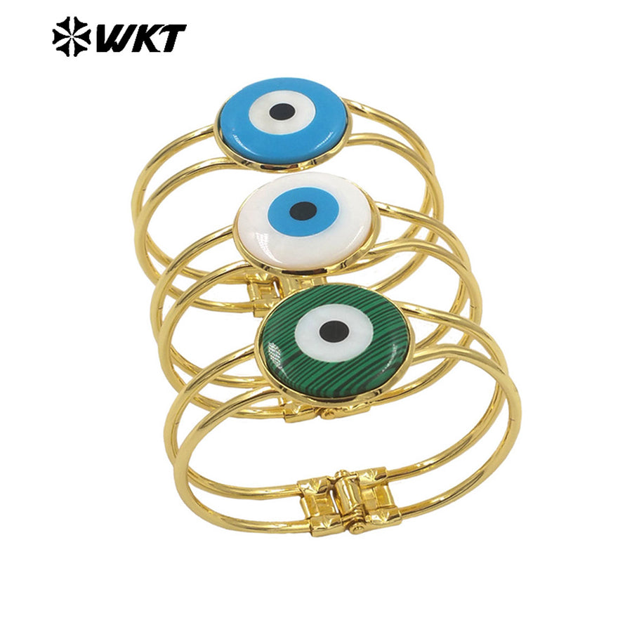 WT-MPB093 Eye of Devil Punk Fashionable 18k Real Gold Resist Tarnishable Europe and America Natural Shell Cuff Bangle
