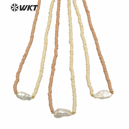 WT-JN130 Amazing Hand Make Strands 4mm Resin Beads Pearl Themed Necklace Lady Loved Natural Pearl Choker Necklace With Sand Color