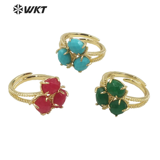 WT-R482 WKT Fashion Design Trendy Gift for Women Colorful High Quality Gorgeous Natural Jade Stone Ring