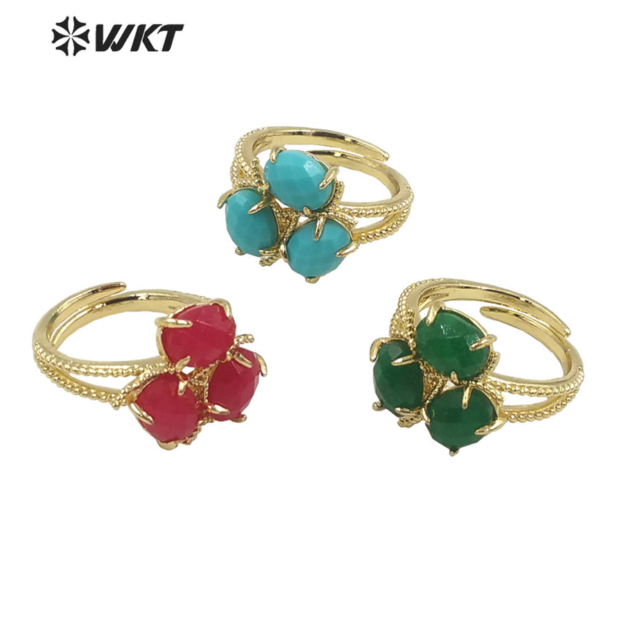 WT-R482 WKT Fashion Design Trendy Gift for Women Colorful High Quality Gorgeous Natural Jade Stone Ring