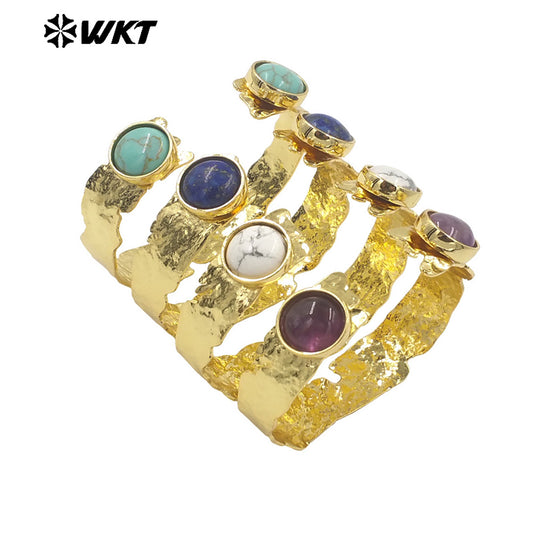 WT-B631 WKT New Handmade Lovely Trendy Gift for Women Lucky Bracelets C Shaped Natural Colorful Gemstone Opening Bracelets