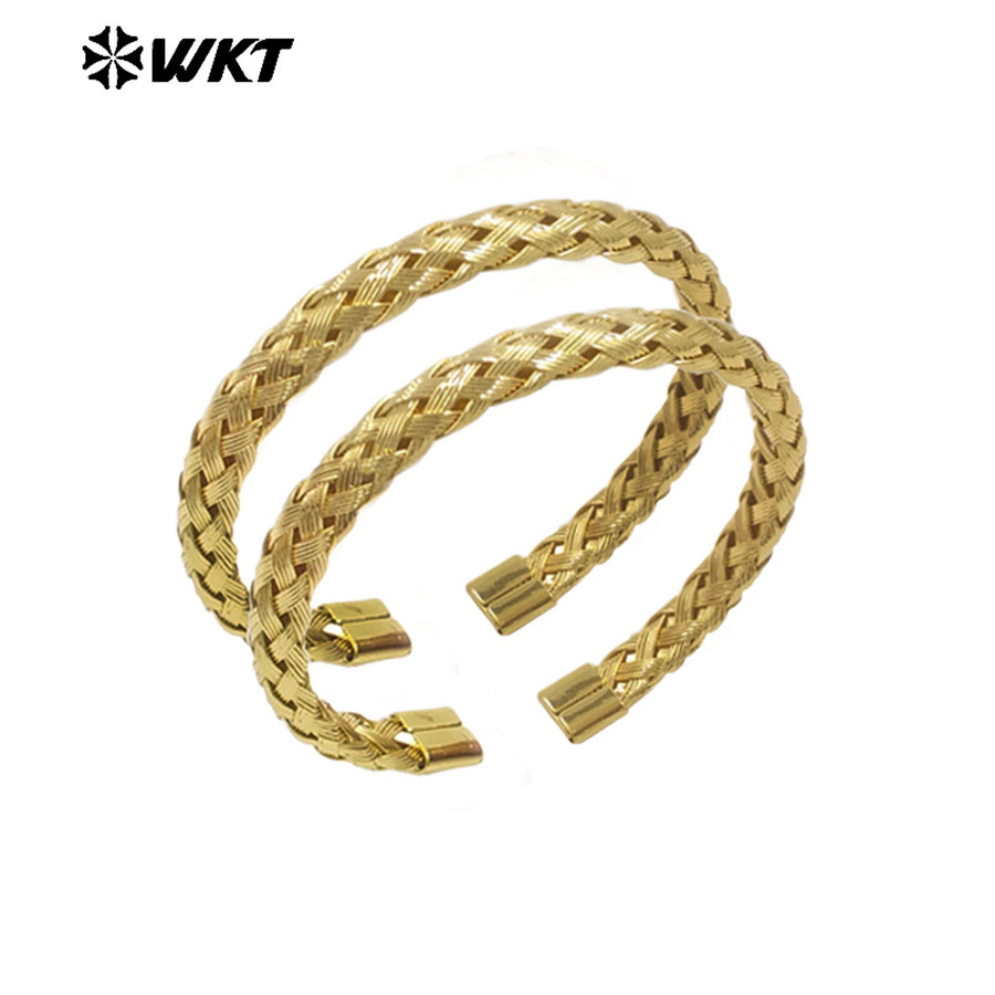 WT-JF362 Popular Sales Yellow Brass Made Simple 18k Real Gold Plated Women Cuff Bangle in Adjustable