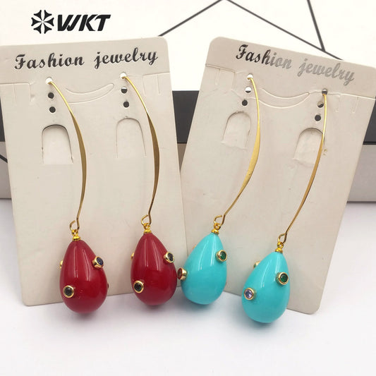 WT-E556 Natural Shell Pearl With Hole Big Ring for Women Shell Earring Gold Plated Hollow Out White Red Shell Earring