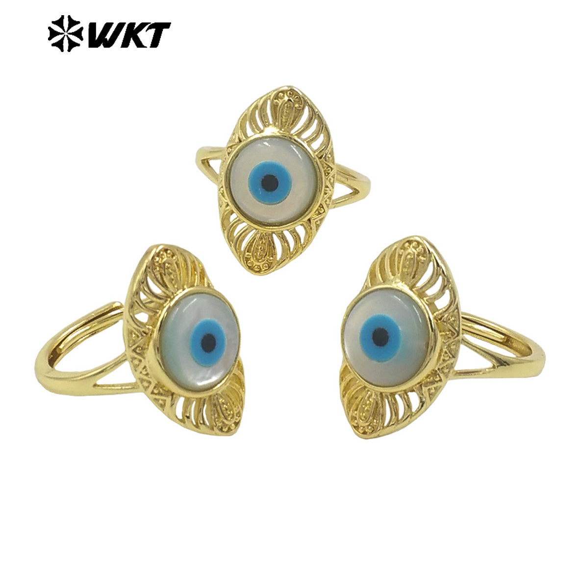 WT-MPR106 New Autumn Design Fashion Gold Plated Charming Turkey Eye Shell Women Party Rings in Adjustable Size