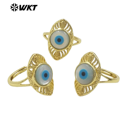 WT-MPR106 New Autumn Design Fashion Gold Plated Charming Turkey Eye Shell Women Party Rings in Adjustable Size