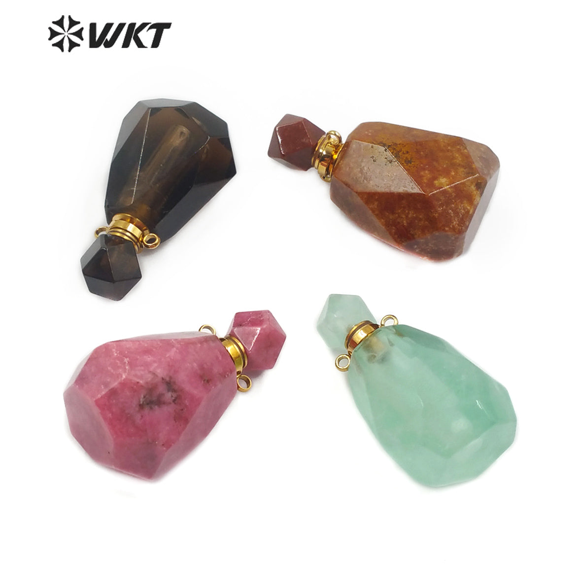 WT-P1479 Newest Natural Stone Perfume Bottle Pendant Smokey Quartz Pendant Rhodonite Pendant Stainless Steel Charm Jewelry