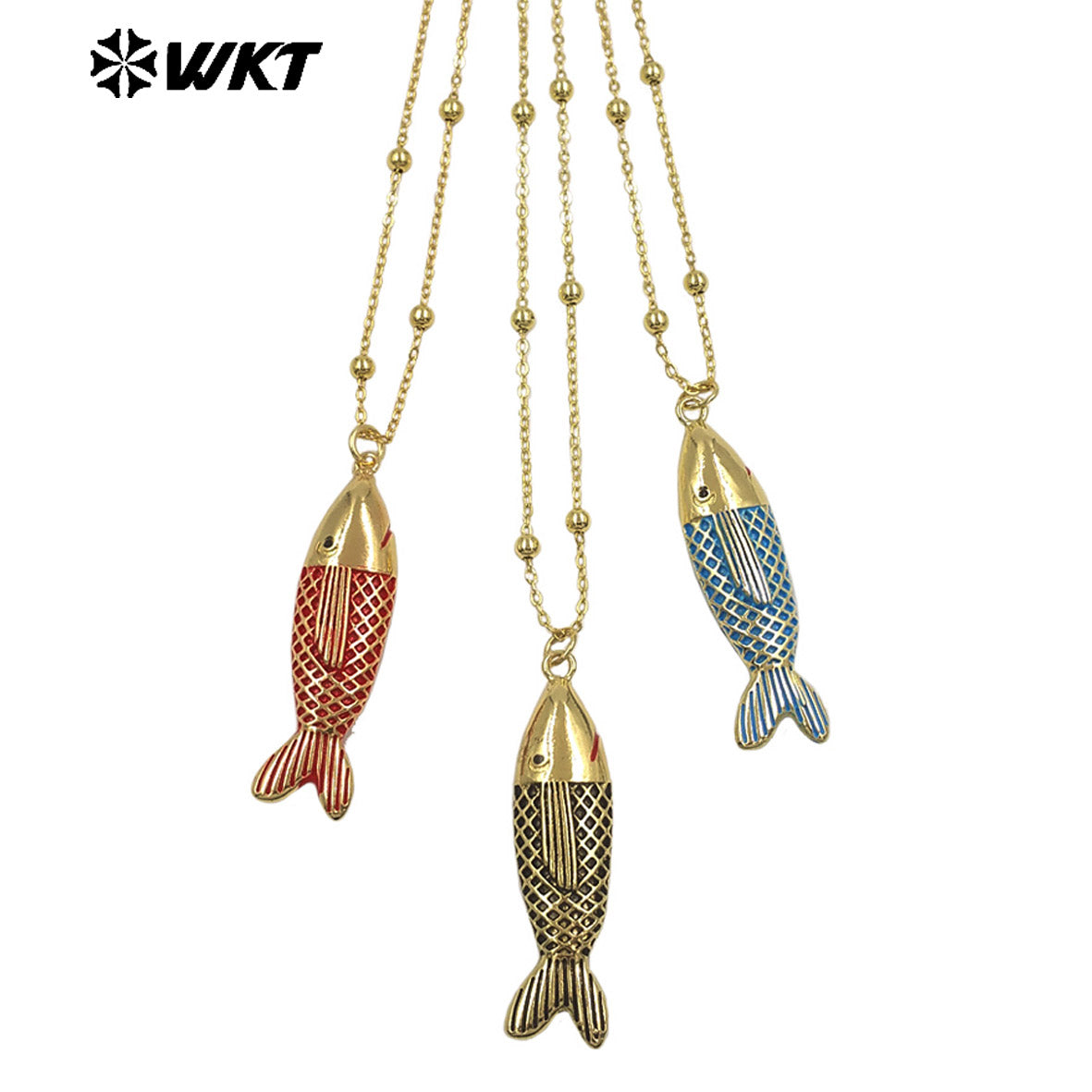 WT-JFN68 Exquisite Gold Plated Chain With Colorful Drop Oil Fish Pendants Necklaces For Women Trendy Wearing Accessory