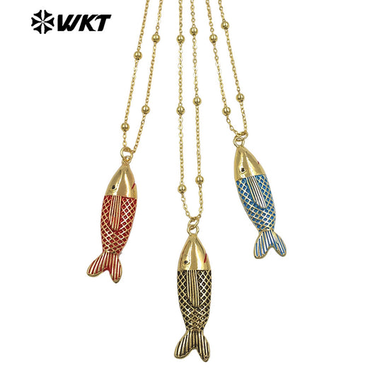 WT-JFN68 Exquisite Gold Plated Chain With Colorful Drop Oil Fish Pendants Necklaces For Women Trendy Wearing Accessory