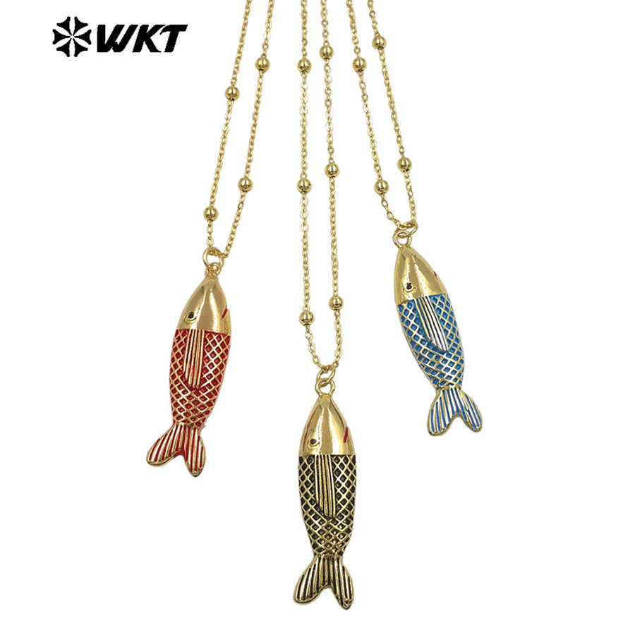 WT-JFN68 Exquisite Gold Plated Chain With Colorful Drop Oil Fish Pendants Necklaces For Women Trendy Wearing Accessory